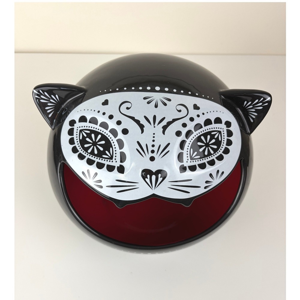 Day of the Dead Black Cat Ceramic Candy Bowl Sugar Skull Halloween